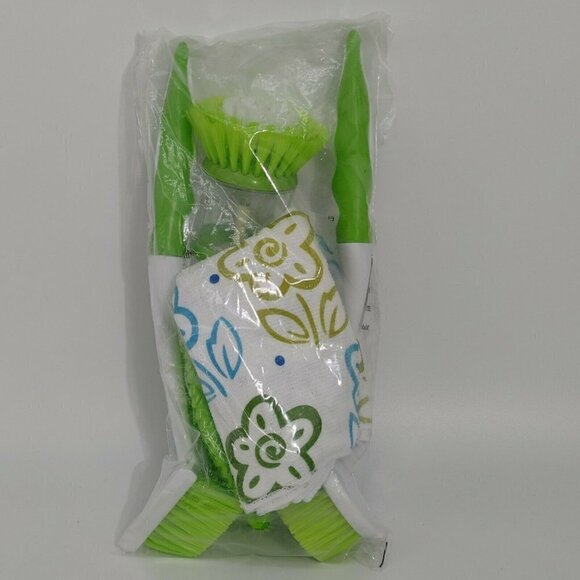 Unbranded Other - Green Kitchen Microfiber Cloth Set with Flowers Leaf Shaped Brush and Long Brush